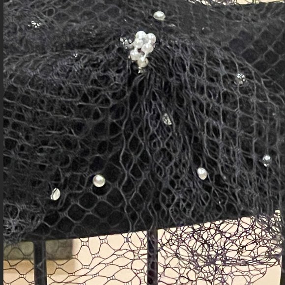 H33- Vintage Shiata Lounge Bollman Black Hat with Veil and faux pearls main image 5